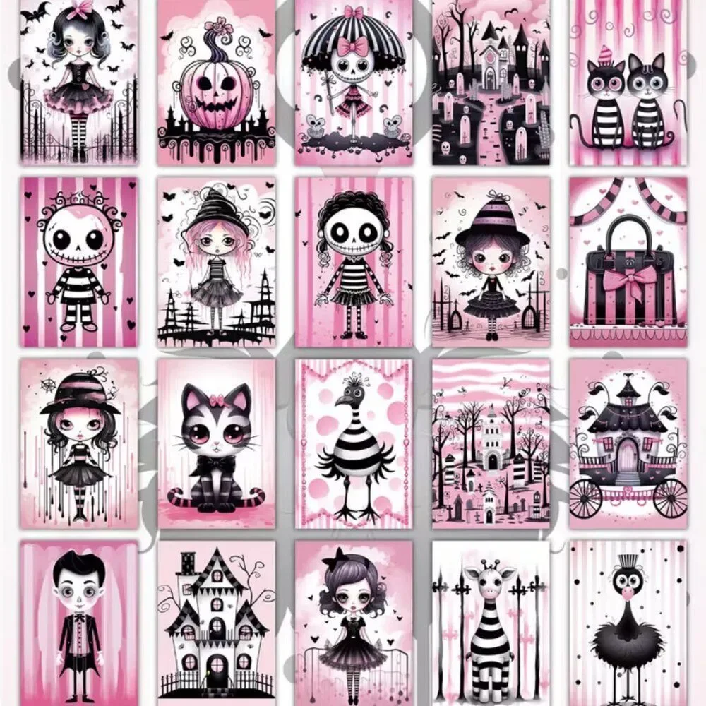 NWT 20pc Pink Pastel Goth Halloween Junk Journal Ephemera Scrapbook Craft Cards